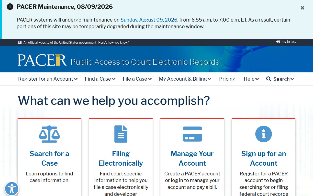 Perry County federal criminal court case access through PACER