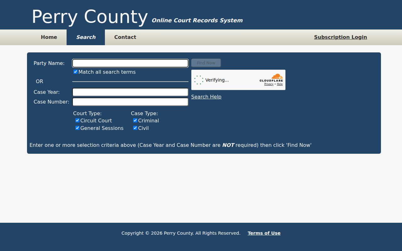 Perry County criminal court case search fields