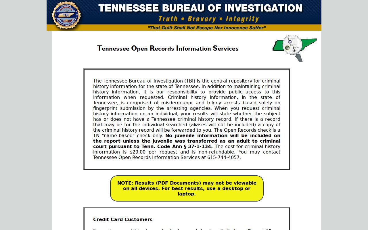 Perry County criminal history TORIS search options