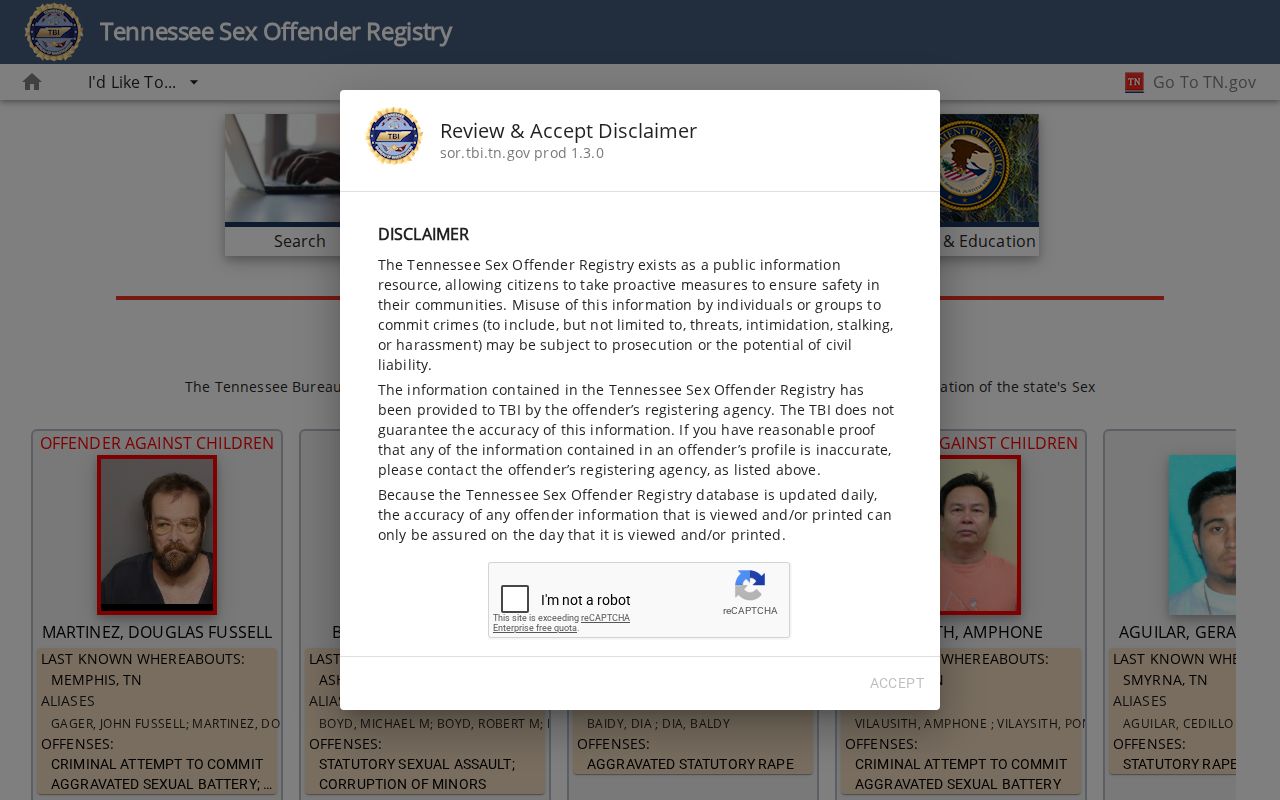 Perry County sex offender lookup on the Tennessee registry