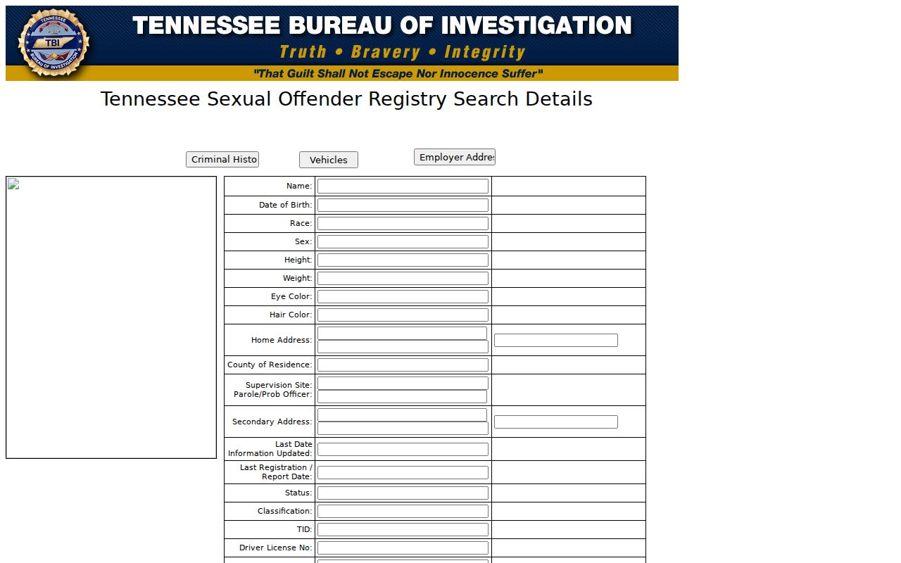 Perry County sex offender registry profile fields