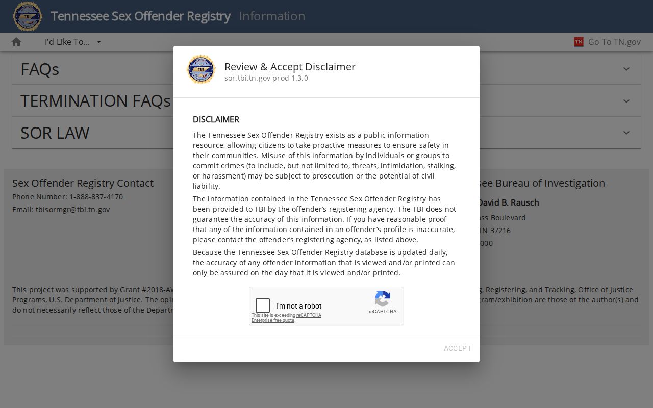 Perry County sex offender registry information from TBI